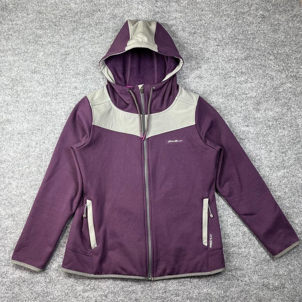 Eddie Bauer Jacket Womens Large Purple Fleece Lined Full Zip Hooded Gym Freeheat